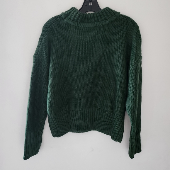 Deep Self Crewneck Chunky Knit Long Sleeves Green Sweater Pullover - Picture 5 of 6